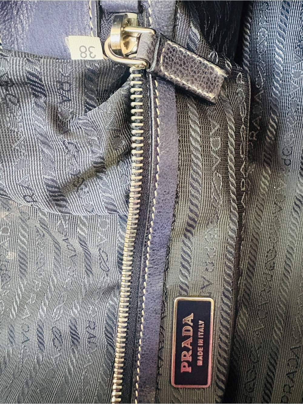 Prada Navy Nylon and Black Leather Double-Pocket Satchel with silver Hardware - Picture 10 of 15
